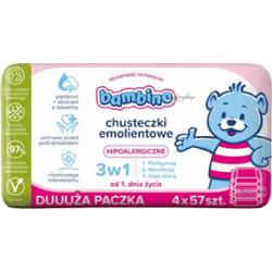 Bambino - Hipoalergiczne chusteczki emolientowe dla niemowląt od 1. dnia życia - 4 x 57 szt.