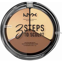 NYX Professional Makeup - 3 STEPS TO SCULPT - FACE SCULPTING PALETTE - Zestaw do konturowania twarzy - LIGHT