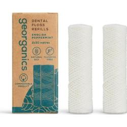 REFILL Georganics, Nauralna nić jedwabna w szklanym opakowaniu Zero Waste, do codziennej higieny, smak mięty pieprzowej