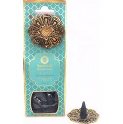 Kadzidełka 20 stożków z metalową podstawką Nuta Morska z Oud Drewno Agarowe (Dosha Pitta) Luxurious Veda