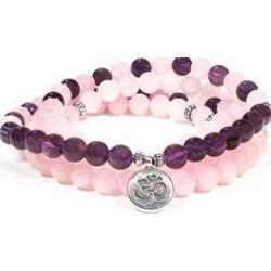 Naszyjnik Mala Różowy Kwarc i Ametyst z symbolem Mantry OHM na elastycznej gumce długość 75 cm