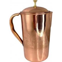 Dzbanek miedziany gładki z tłoczonym roślinnym motywem i mosiężnym knotem 1,5 L Ayur Water [SE 254]