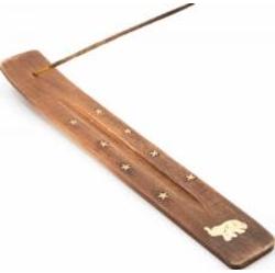 Drewniana Podstawka Pod Kadzidla Z Mosiadzu Slon 26 Cm INKRUSTOWANA