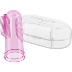 BabyOno Take Care First Toothbrush szczoteczka do zębów na palec z futerałem Pink 1 szt.