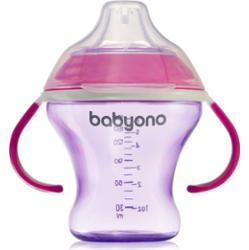 BabyOno Take Care Non-spill Cup with Soft Spout kubek treningowy z uchwytami Purple 3 m+ 180 ml