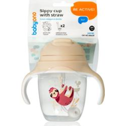 BabyOno Be Active Sippy Cup with Weighted Straw kubek treningowy ze słomką 6 m+ Sloth 240 ml