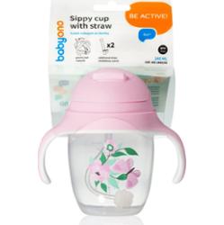 BabyOno Be Active Sippy Cup with Weighted Straw kubek treningowy ze słomką 6 m+ Butterfly 240 ml