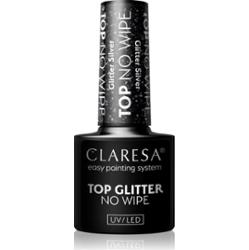 Claresa UV/LED Top Glitter No Wipe top na lakier hybrydowy z błyszczącymi cząsteczkami odcień Glitter Silver 5 g