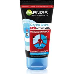 Garnier Czysta Skóra czarna maseczka do twarzy przeciw zaskórnikom i trądzikowi z węglem aktywnym 3w1 150 ml