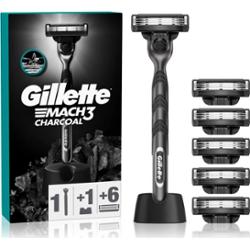 Gillette Mach3 Charcoal maszynka do golenia z podstawką + ostrza zapasowe 6 szt.