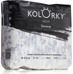 Kolorky Night Unicorn jednorazowe pieluszki EKO dla kompletnej ochrony w nocy rozmiar M 5-8 Kg 21 szt.