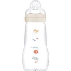MAM Feel Good Glass Baby Bottle szklana butelka antykolkowa 2m+ Beige 260 ml