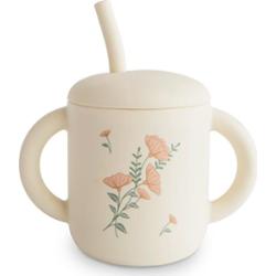 Mushie Silicone Training Cup Pink Flowers kubek ze słomką 170 ml