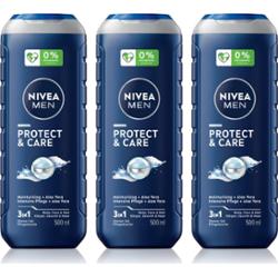 NIVEA MEN Protect & Care żel pod prysznic dla mężczyzn wygodne opakowanie 3 x 500 ml