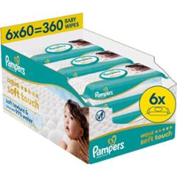 Pampers Aqua Soft Touch nawilżane chusteczki oczyszczające dla dzieci 6x60 szt.
