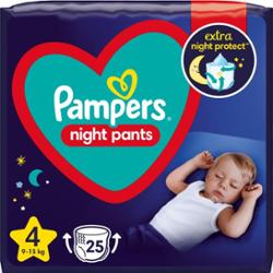 Pampers Night Pants Size 4 jednorazowe pieluchomajtki na noc 9-15 kg 25 szt.