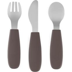 Petite&Mars Take&Match Stainless Steel Cutlery Set sztućce dla dzieci Bitter Cocoa 12m+ 3 szt.
