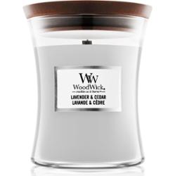 Woodwick Lavender & Cedar świeczka zapachowa z drewnianym knotem 275 g