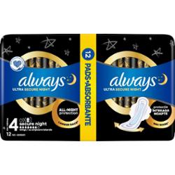 Always Ultra Podpaski Secure Night (rozmiar 4) ze skrzydełkami x12