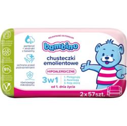 Bambino chusteczki emolientowe 3w1, 2 x 57 sztuk