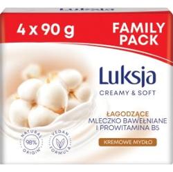 Luksja Creamy & Soft Kremowe mydło w kostce łagodzące mleczko bawełniane i prowitamina B5 4 x 90 g