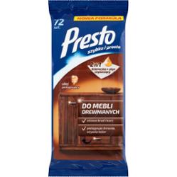 Presto Ściereczki nawilżane do mebli drewnianych 72 sztuki