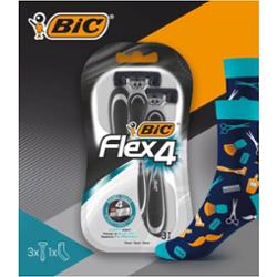 BIC Flex 4 zestaw prezentowy maszynka do golenia 3 szt + skarpety męskie