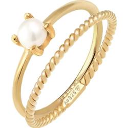 Elli PREMIUM Damski zestaw skręcony 2 częściowy z perłą hodowlana słodkowodną ze srebra próby 925 Sterling Silver Pierścionki 1 ct