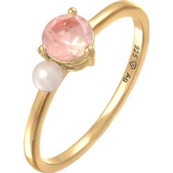 Elli PREMIUM Damski elegancki pierścionek z kwarcem różowym i perłą hodowlaną słodkowodną z pozłacanego srebra próby 925 Sterling Silver Pierścionki 1