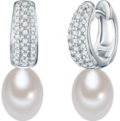 Lulu & Jane Srebro wysokiej pr óby Cyrkonia Perła hodowlana słodkowodna Kolczyki 1 ct Damski