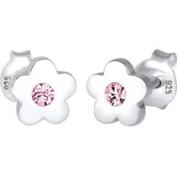 Elli Kolczyki dziecięce symbol kwiatu z różowym kryształem ze srebra próby 925 Sterling Silver 1 ct Damski