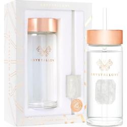 Crystallove Szklana butelka na wodę z kryształem górskim i słomką Butelki 1 ct