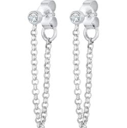 Elli Damskie kolczyki sztyfty łańcuszek Trend Geo z kryształem w srebrze próby 925 sterling silver Kolczyki 1 ct