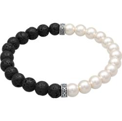 KUZZOI Męskie korale Lava z syntetycznymi perłami w srebrze próby 925 Sterling Silver Biżuteria męska 1 ct