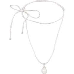 Elli Damski wisiorek kropla kokardka z perłą muszlową i satynową bielą ze srebra próby 925 Sterling Silver Naszyjniki 1 ct