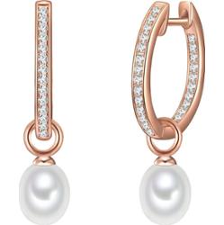 Valero Pearls Srebrne kolczyki kreole srebro wysokiej próby Cyrkonia Perła hodowlana słodkowodna żółte złoto Kolczyki 1 ct Damski