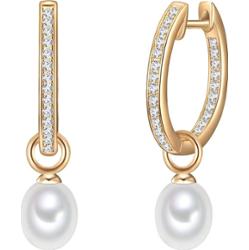 Valero Pearls Srebrne kolczyki kreole srebro wysokiej próby Cyrkonia Perła hodowlana słodkowodna żółte złoto Kolczyki koła 1 ct Damski