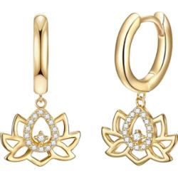 Rafaela Donata Srebrne kolczyki kreole Kwiat lotosu srebro wysokiej próby Cyrkonia żółte złoto Kolczyki 1 ct Damski