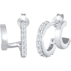 Elli Damskie kreolskie kolczyki sztyfty Double Trend z cyrkoniami w srebrze próby 925 Sterling Silver Kolczyki 1 ct