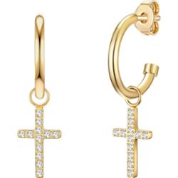 EASTSIDE Kolczyki kreole ze stali szlachetnej Krzyżyk Stal szlachetna Cyrkonia żółte złoto Kolczyki koła 1 ct Damski