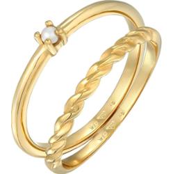 Elli Damski Klasyczny i Skręcony zestaw 2 częściowy z koralikami szklanymi pozłacane srebro 925 Sterling Silver Pierścionki 1 ct