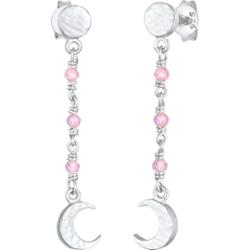Elli Damski Księżyc płytkowy z różowym kwarcem w srebrze próby 925 Sterling Silver Kolczyki 1 ct