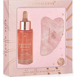 Crystallove Rose quartz crystalized set – serum do twarzy z kwarcem różowym i płytka do masażu gua sha Zestawy do pielęgnacji twarzy 1 ct