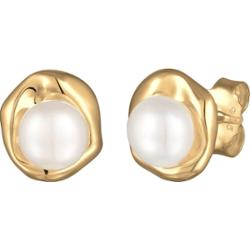 Elli PREMIUM Damskie kolczyki do uszu okrągłe organiczne z perłą hodowlaną słodkowodną z pozłacanego srebra próby 925 Sterling Silver Kolczyki 1 ct