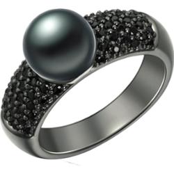 Valero Pearls Pierścionek z perłą srebro wysokiej próby Cyrkonia Perła hodowlana słodkowodna czarny Pierścionki 1 ct Damski