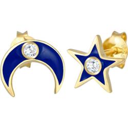 Elli Damskie kolczyki sztyfty Gwiazdy Półksiężyc Astro z kamieniami cyrkonii i emalią w srebrze próby 925 Sterling Silver Kolczyki 1 ct