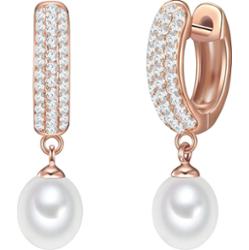 Valero Pearls Srebrne kolczyki kreole srebro wysokiej próby Cyrkonia Perła hodowlana słodkowodna srebrny Kolczyki 1 ct Damski
