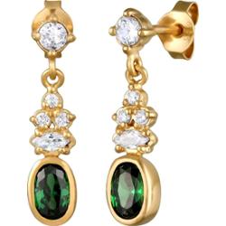 Elli Kolczyki Sztyfty z Kamieniem Damskie Cyrkonie Owalne Zielone Markazyty Białe 925 Sterling Silver Pozłacane Stroje Wieczorowe Złoto 1 ct