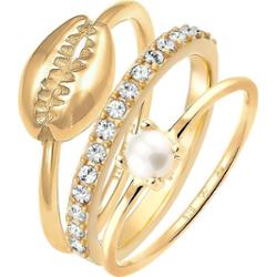 Elli Damski zestaw do łączenia muszla z perły hodowlana słodkowodna i kryształami w pozłacanym srebrze próby 925 Sterling Silver Pierścionki 1 ct