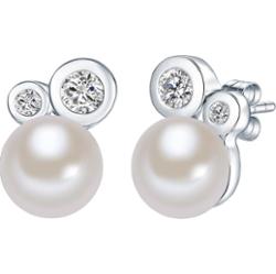 Valero Pearls Kolczyki sztyfty z perłą srebro wysokiej próby Cyrkonia Perła hodowlana słodkowodna srebrny 1 ct Damski